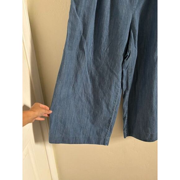 J. Crew Pants Women's 12 Petite Wide Leg Crop Chambray Blue Relax Fit High Rise - Picture 3 of 9